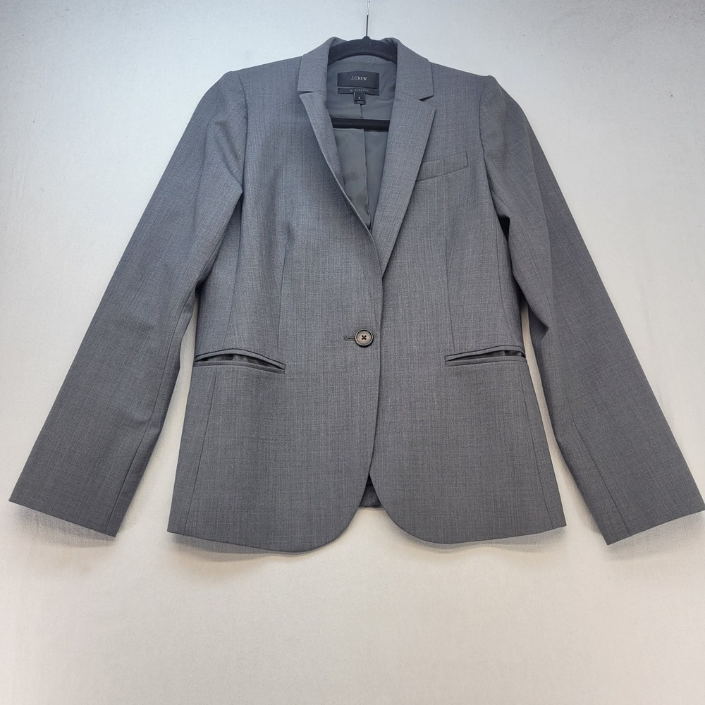 J.Crew Blazer Womens 8 Gray Bi-Stretch Tollegno 1900 Italian Wool Single Button